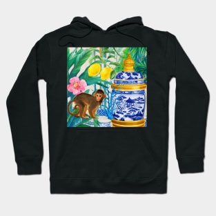 Monkey and chinoiserie jar in tropical ga4den Hoodie